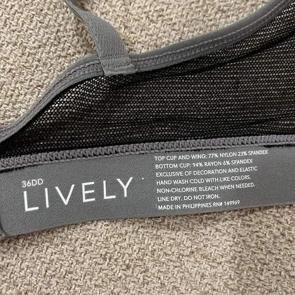 All You by Lively Bra Gray Black No Wire Wireless Mesh 36DD Comfortable Bra - Picture 8 of 11
